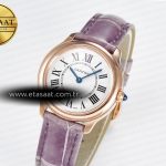 Cartier Ronde Louis Cartier 29mm RG DRF 1:1 Best Edition Sandblasted Beige Dial on Purple Leather Strap Ronda Quartz