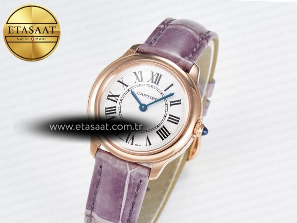 Cartier Ronde Louis Cartier 29mm RG DRF 1:1 Best Edition Sandblasted Beige Dial on Purple Leather Strap Ronda Quartz