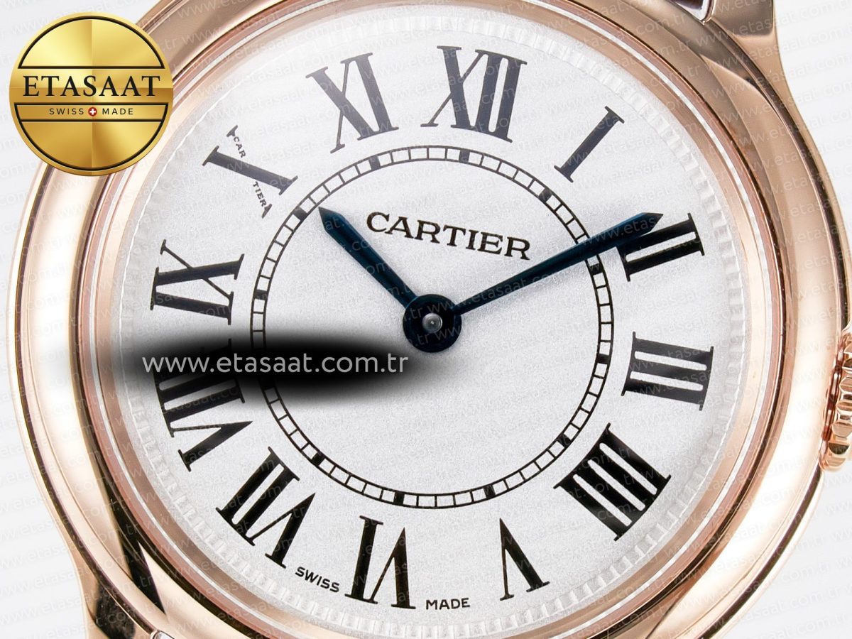 Cartier Ronde Louis Cartier 29mm RG DRF 1:1 Best Edition Sandblasted Beige Dial on Purple Leather Strap Ronda Quartz - Görsel 10