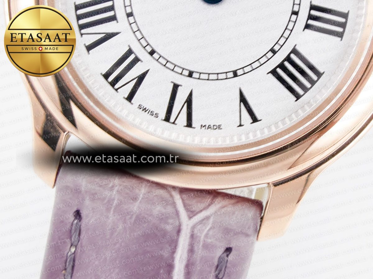 Cartier Ronde Louis Cartier 29mm RG DRF 1:1 Best Edition Sandblasted Beige Dial on Purple Leather Strap Ronda Quartz - Görsel 11