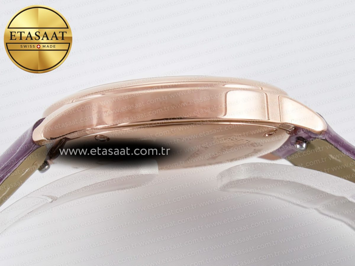 Cartier Ronde Louis Cartier 29mm RG DRF 1:1 Best Edition Sandblasted Beige Dial on Purple Leather Strap Ronda Quartz - Görsel 12