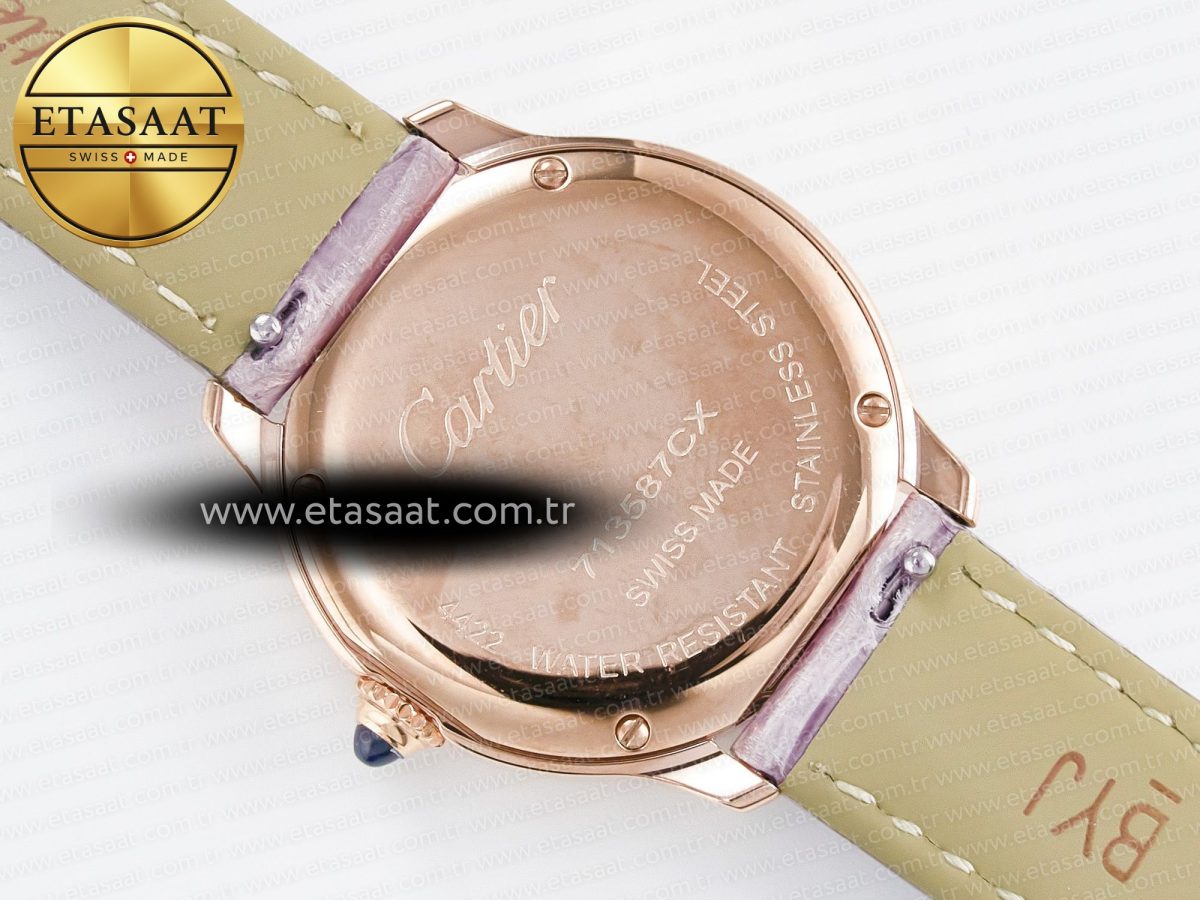 Cartier Ronde Louis Cartier 29mm RG DRF 1:1 Best Edition Sandblasted Beige Dial on Purple Leather Strap Ronda Quartz - Görsel 15
