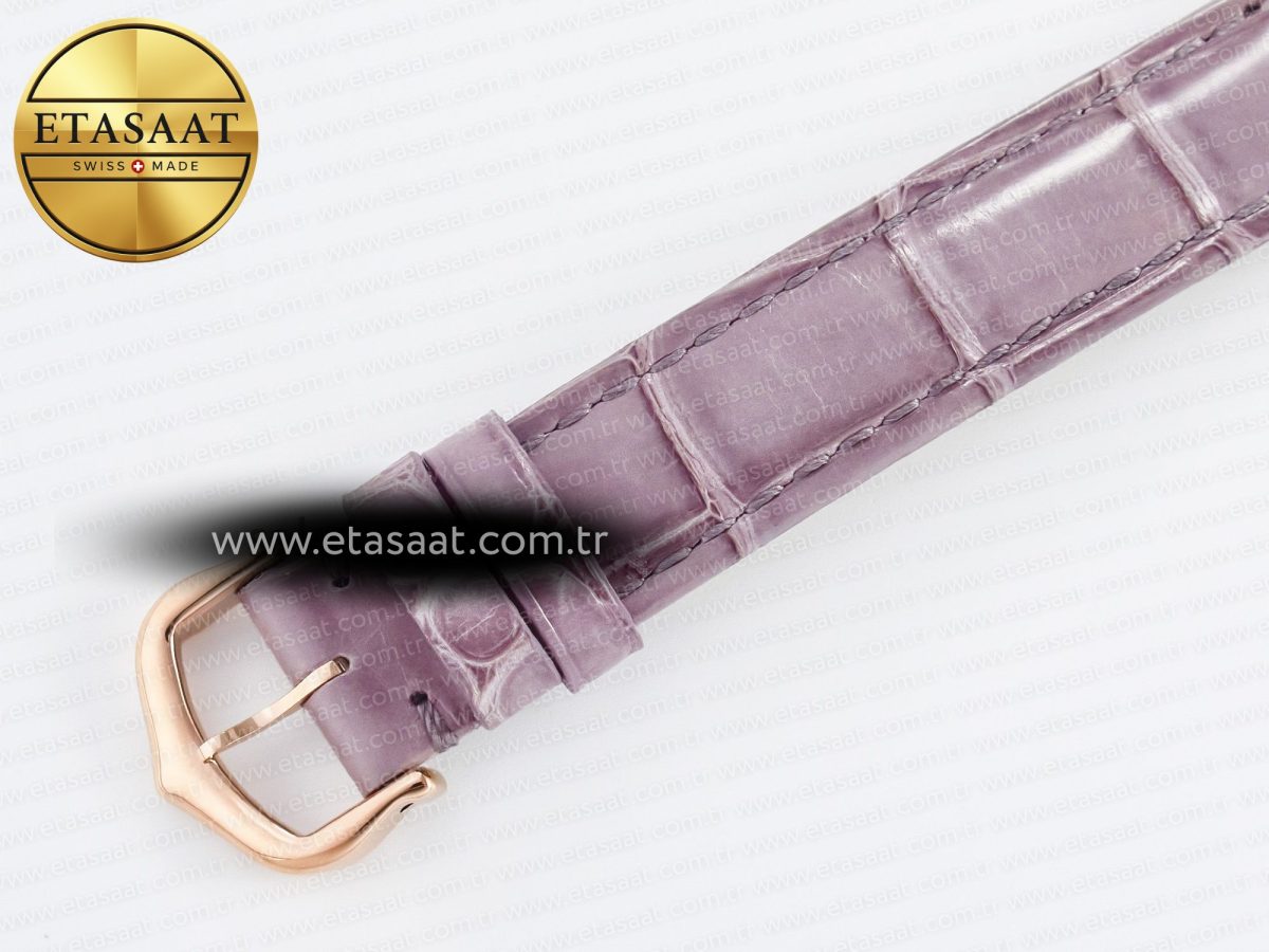 Cartier Ronde Louis Cartier 29mm RG DRF 1:1 Best Edition Sandblasted Beige Dial on Purple Leather Strap Ronda Quartz - Görsel 17