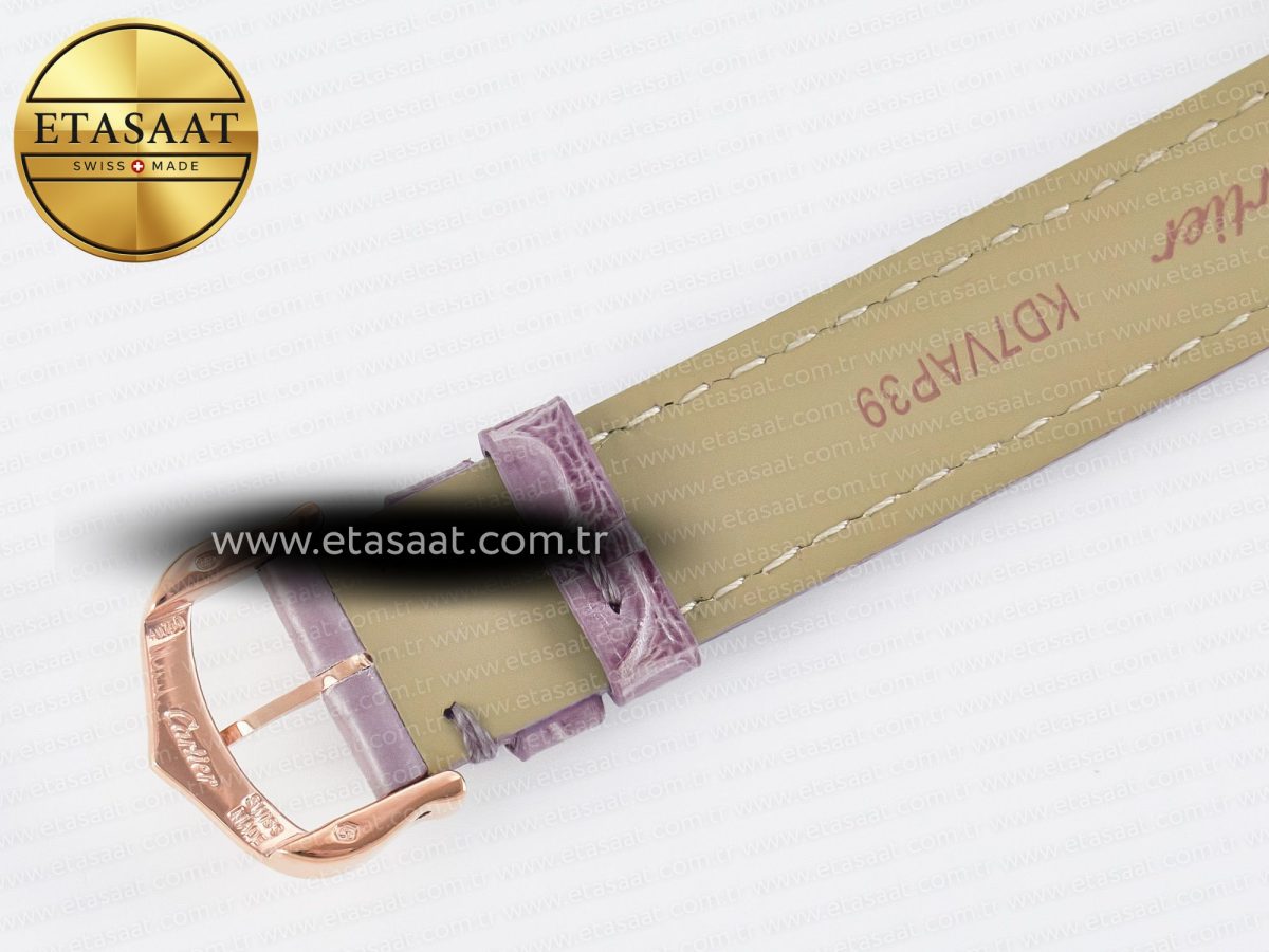 Cartier Ronde Louis Cartier 29mm RG DRF 1:1 Best Edition Sandblasted Beige Dial on Purple Leather Strap Ronda Quartz - Görsel 18
