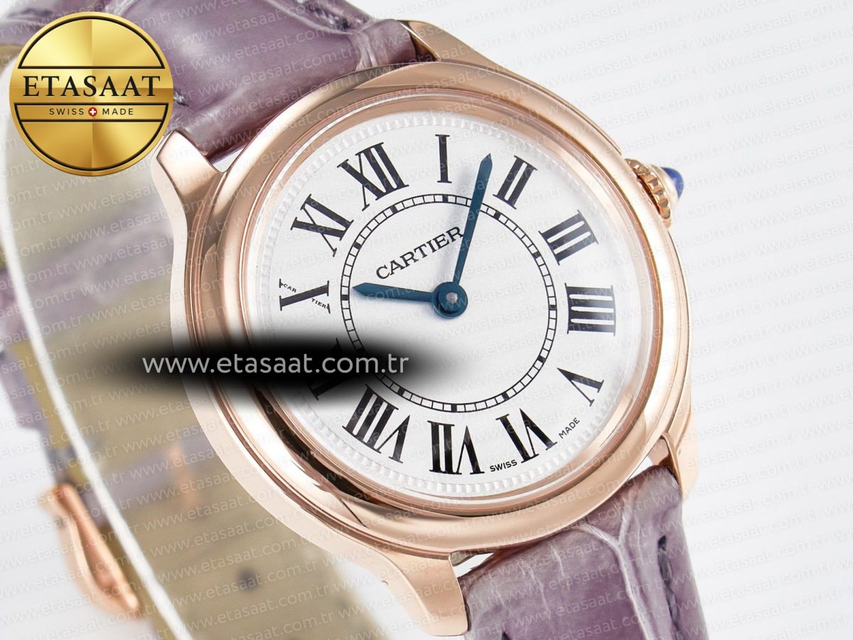 Cartier Ronde Louis Cartier 29mm RG DRF 1:1 Best Edition Sandblasted Beige Dial on Purple Leather Strap Ronda Quartz - Görsel 5