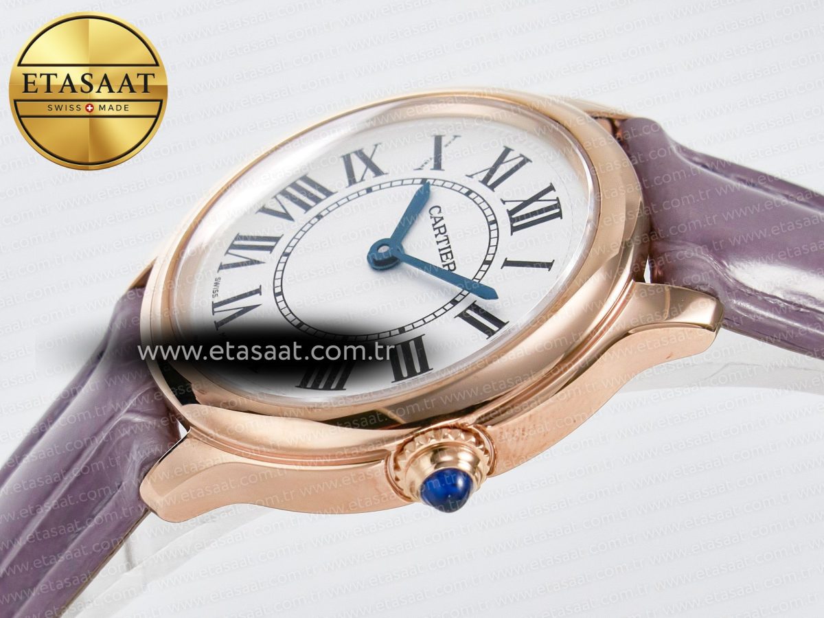 Cartier Ronde Louis Cartier 29mm RG DRF 1:1 Best Edition Sandblasted Beige Dial on Purple Leather Strap Ronda Quartz - Görsel 6