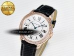Cartier Ronde Louis Cartier 36mm RG DRF 1:1 Best Edition Sandblasted Beige Dial Diamonds Bezel on Black Leather Strap Ronda Quartz