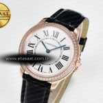 Cartier Ronde Louis Cartier 36mm RG DRF 1:1 Best Edition Sandblasted Beige Dial Diamonds Bezel on Black Leather Strap Ronda Quartz