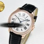 Cartier Ronde Louis Cartier 36mm RG DRF 1:1 Best Edition Sandblasted Beige Dial Diamonds Bezel on Black Leather Strap Ronda Quartz
