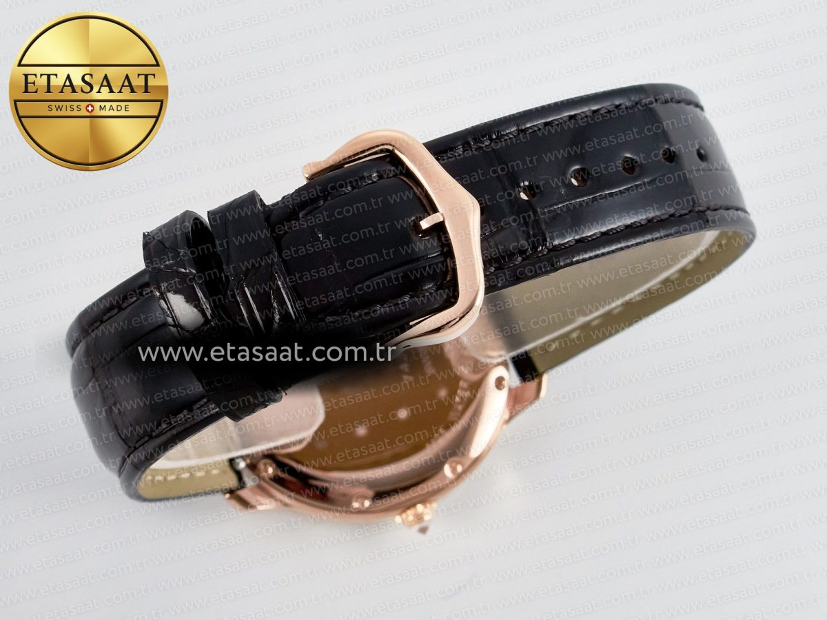 Cartier Ronde Louis Cartier 36mm RG DRF 1:1 Best Edition Sandblasted Beige Dial Diamonds Bezel on Black Leather Strap Ronda Quartz - Görsel 14