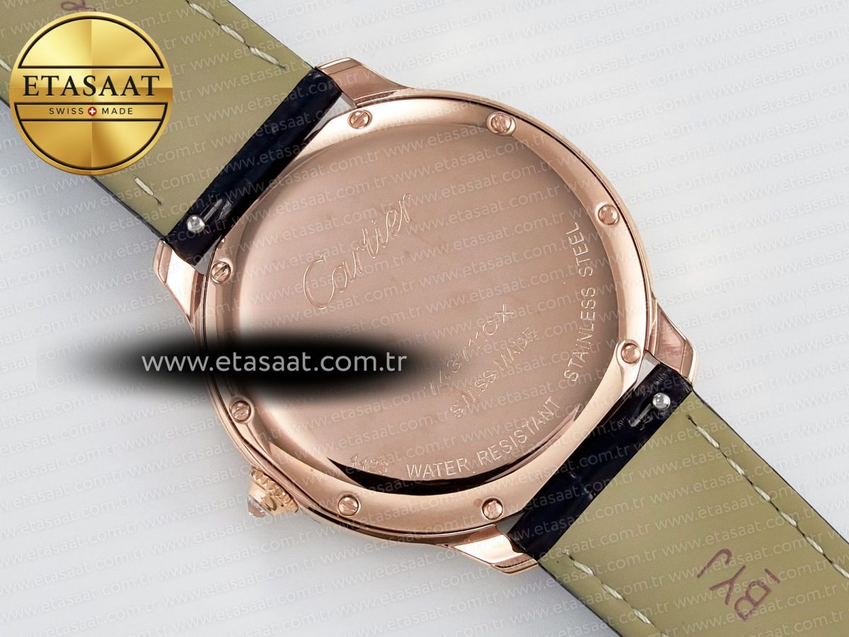Cartier Ronde Louis Cartier 36mm RG DRF 1:1 Best Edition Sandblasted Beige Dial Diamonds Bezel on Black Leather Strap Ronda Quartz - Görsel 15