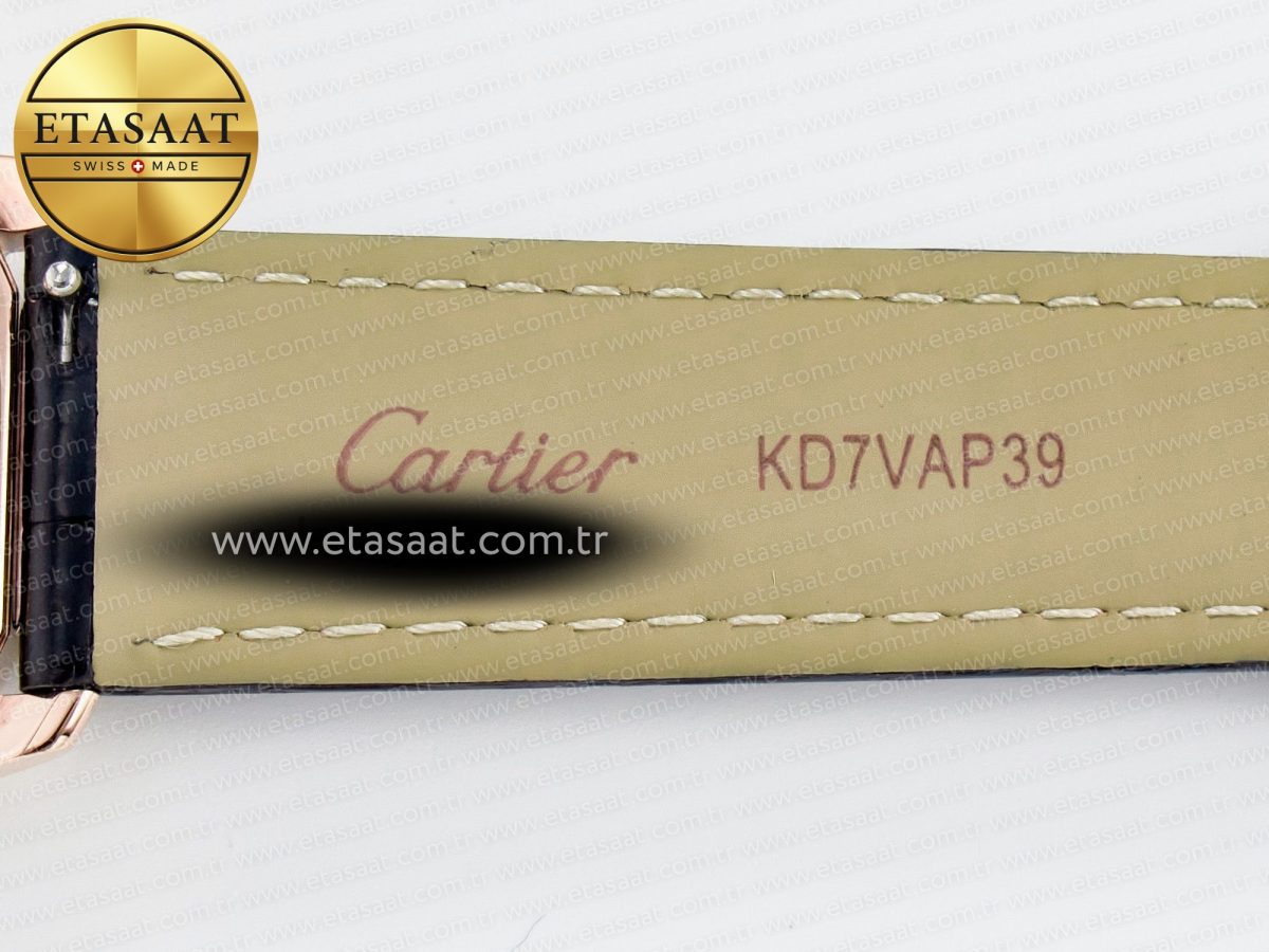 Cartier Ronde Louis Cartier 36mm RG DRF 1:1 Best Edition Sandblasted Beige Dial Diamonds Bezel on Black Leather Strap Ronda Quartz - Görsel 19