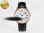 Cartier Ronde Louis Cartier 36mm RG DRF 1:1 Best Edition Sandblasted Beige Dial Diamonds Bezel on Black Leather Strap Ronda Quartz - Görsel 3