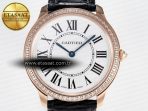 Cartier Ronde Louis Cartier 36mm RG DRF 1:1 Best Edition Sandblasted Beige Dial Diamonds Bezel on Black Leather Strap Ronda Quartz - Görsel 4