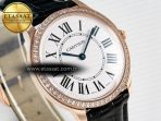 Cartier Ronde Louis Cartier 36mm RG DRF 1:1 Best Edition Sandblasted Beige Dial Diamonds Bezel on Black Leather Strap Ronda Quartz - Görsel 5