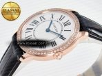 Cartier Ronde Louis Cartier 36mm RG DRF 1:1 Best Edition Sandblasted Beige Dial Diamonds Bezel on Black Leather Strap Ronda Quartz - Görsel 6