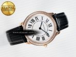 Cartier Ronde Louis Cartier 36mm RG DRF 1:1 Best Edition Sandblasted Beige Dial Diamonds Bezel on Black Leather Strap Ronda Quartz - Görsel 8