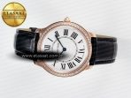 Cartier Ronde Louis Cartier 36mm RG DRF 1:1 Best Edition Sandblasted Beige Dial Diamonds Bezel on Black Leather Strap Ronda Quartz - Görsel 9