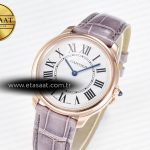 Cartier Ronde Louis Cartier 36mm RG DRF 1:1 Best Edition Sandblasted Beige Dial on Purple Leather Strap Ronda Quartz