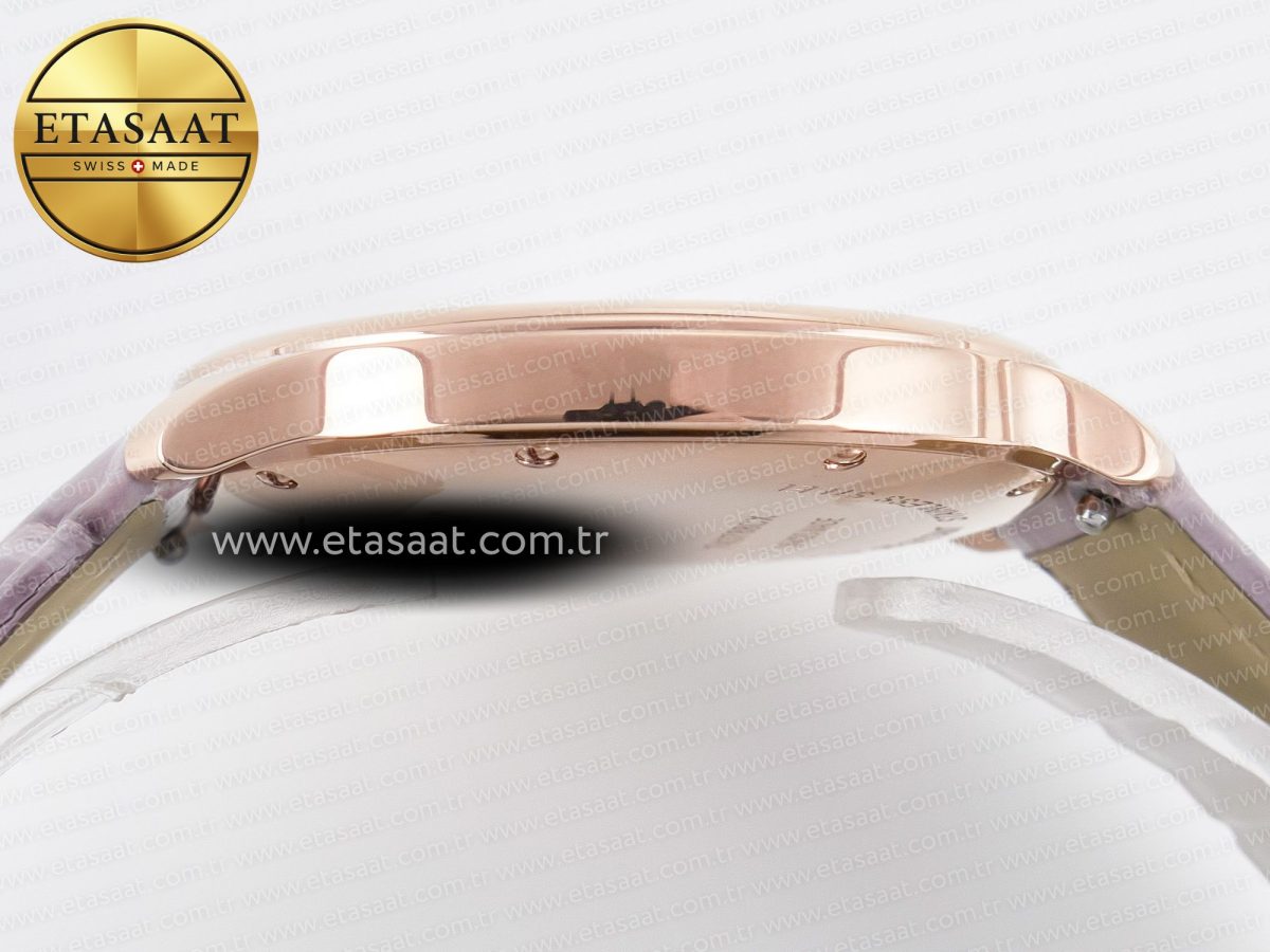 Cartier Ronde Louis Cartier 36mm RG DRF 1:1 Best Edition Sandblasted Beige Dial on Purple Leather Strap Ronda Quartz - Görsel 12