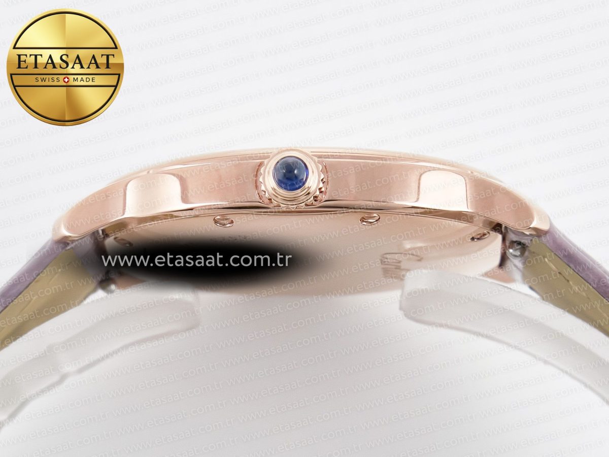Cartier Ronde Louis Cartier 36mm RG DRF 1:1 Best Edition Sandblasted Beige Dial on Purple Leather Strap Ronda Quartz - Görsel 13