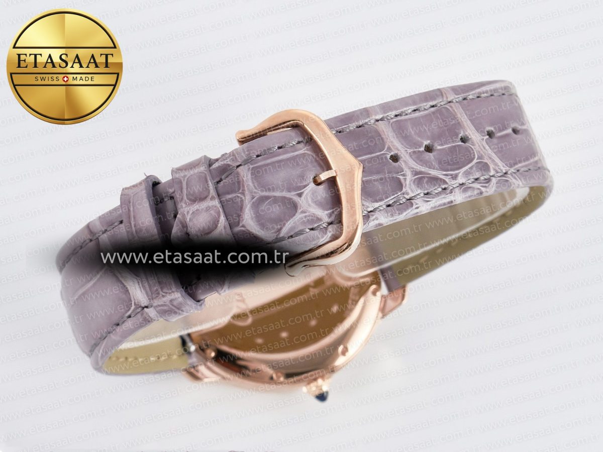 Cartier Ronde Louis Cartier 36mm RG DRF 1:1 Best Edition Sandblasted Beige Dial on Purple Leather Strap Ronda Quartz - Görsel 14