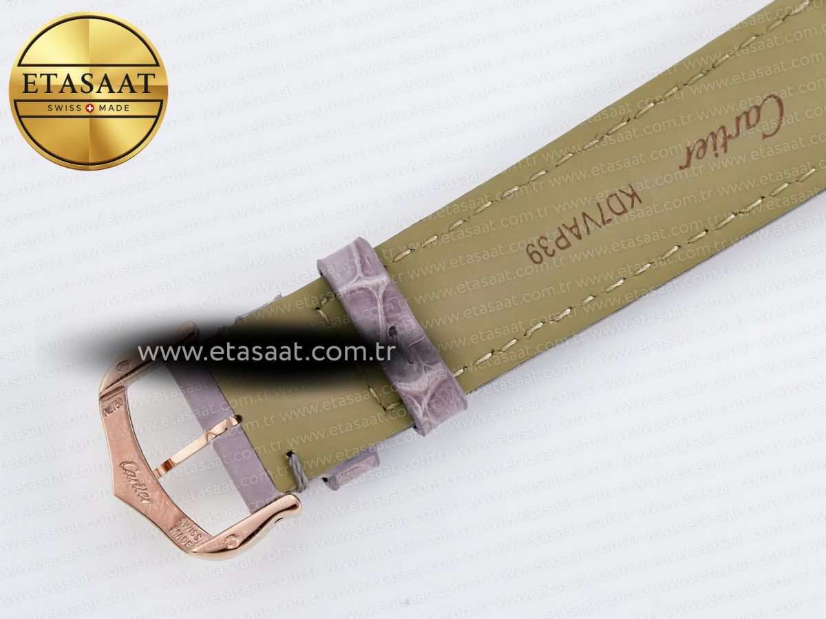 Cartier Ronde Louis Cartier 36mm RG DRF 1:1 Best Edition Sandblasted Beige Dial on Purple Leather Strap Ronda Quartz - Görsel 18