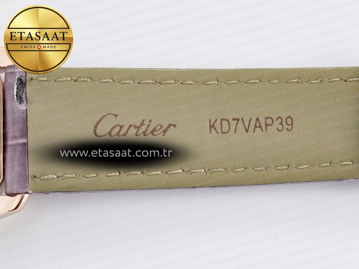 Cartier Ronde Louis Cartier 36mm RG DRF 1:1 Best Edition Sandblasted Beige Dial on Purple Leather Strap Ronda Quartz - Görsel 19