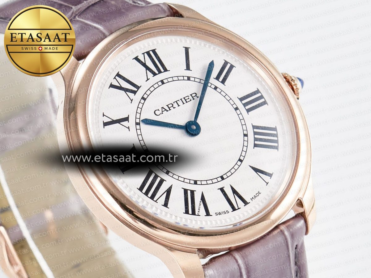 Cartier Ronde Louis Cartier 36mm RG DRF 1:1 Best Edition Sandblasted Beige Dial on Purple Leather Strap Ronda Quartz - Görsel 5