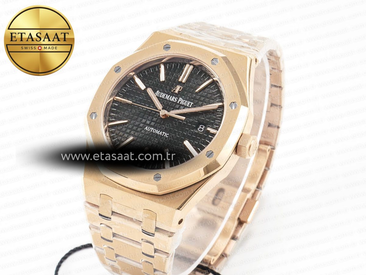 Audemars Piguet Royal Oak 41mm 15400 RG ZF 1:1 Best Edition Black Textured Dial on RG Bracelet V2 SA3120 Super Clone - Görsel 1