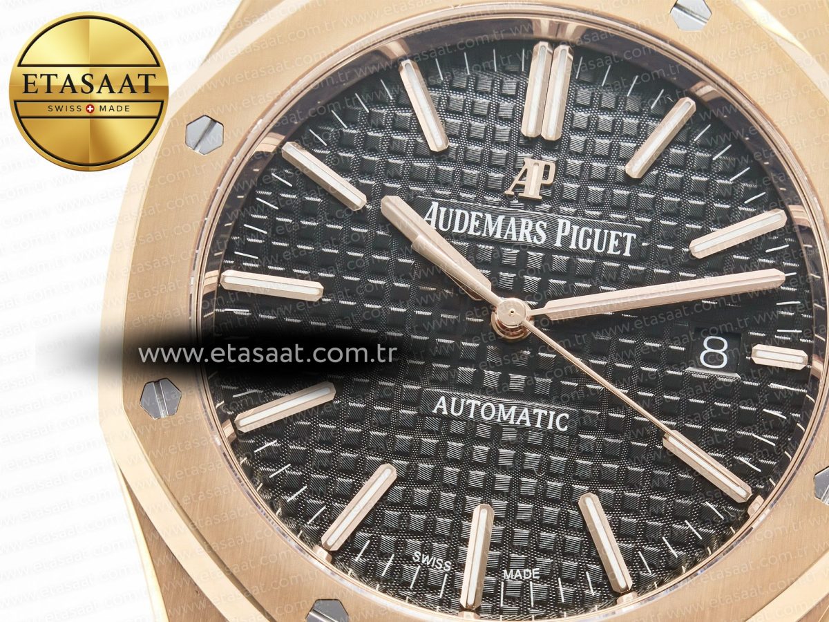 Audemars Piguet Royal Oak 41mm 15400 RG ZF 1:1 Best Edition Black Textured Dial on RG Bracelet V2 SA3120 Super Clone - Görsel 10