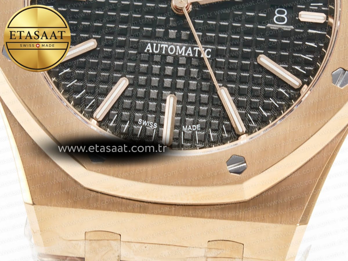 Audemars Piguet Royal Oak 41mm 15400 RG ZF 1:1 Best Edition Black Textured Dial on RG Bracelet V2 SA3120 Super Clone - Görsel 13