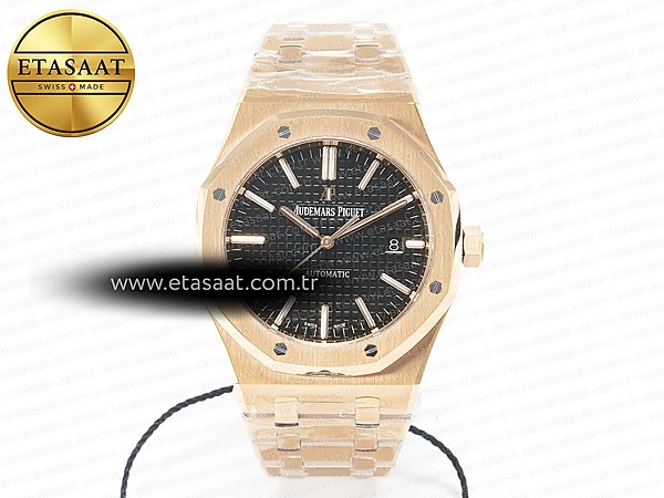Audemars Piguet Royal Oak 41mm 15400 RG ZF Siyah SA3120 Eta Saat - 1:1 Süper Klon Replika Saat