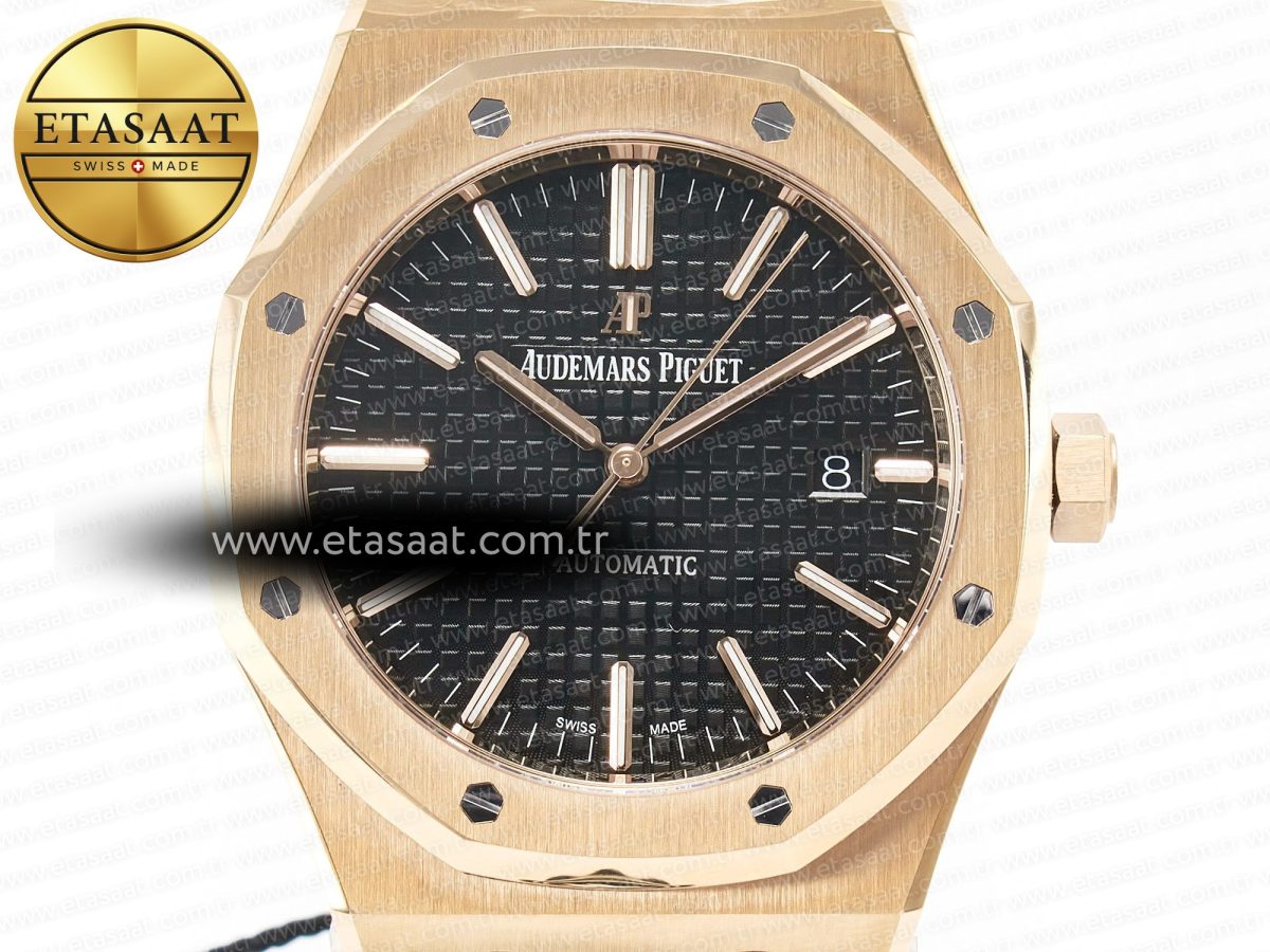 Audemars Piguet Royal Oak 41mm 15400 RG ZF 1:1 Best Edition Black Textured Dial on RG Bracelet V2 SA3120 Super Clone - Görsel 4