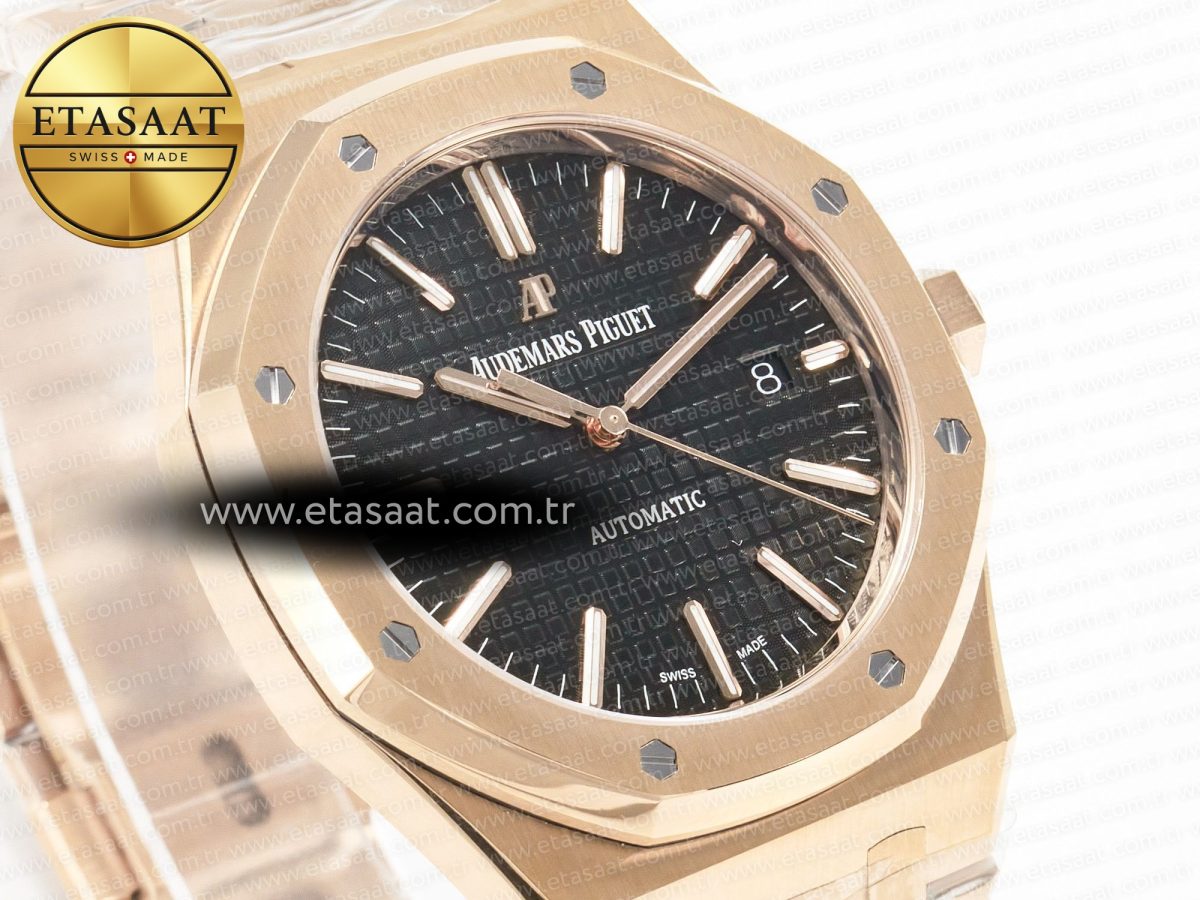 Audemars Piguet Royal Oak 41mm 15400 RG ZF 1:1 Best Edition Black Textured Dial on RG Bracelet V2 SA3120 Super Clone - Görsel 5