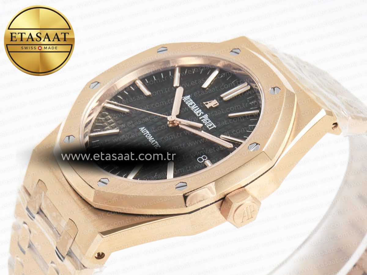 Audemars Piguet Royal Oak 41mm 15400 RG ZF 1:1 Best Edition Black Textured Dial on RG Bracelet V2 SA3120 Super Clone - Görsel 6