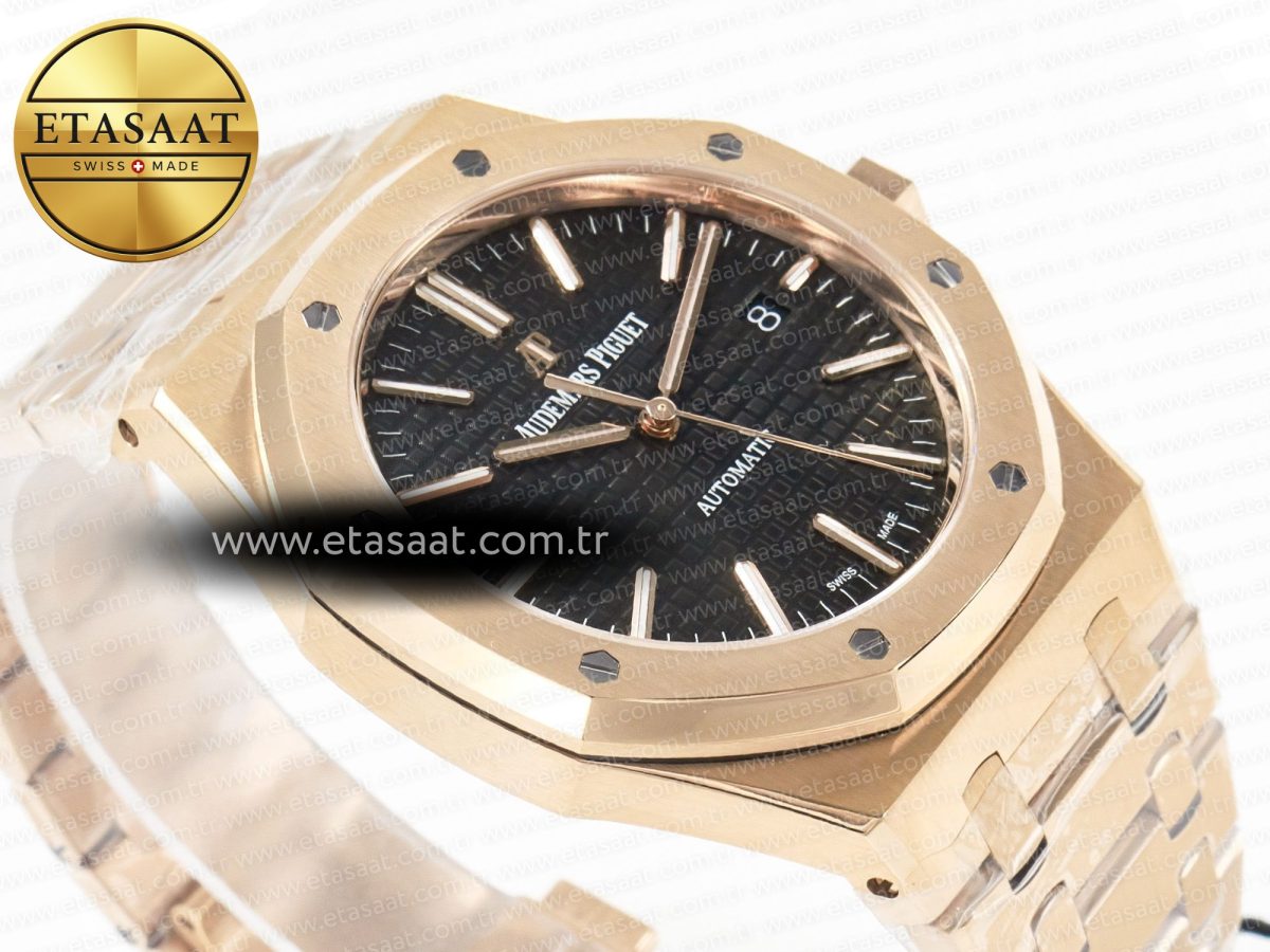 Audemars Piguet Royal Oak 41mm 15400 RG ZF 1:1 Best Edition Black Textured Dial on RG Bracelet V2 SA3120 Super Clone - Görsel 7