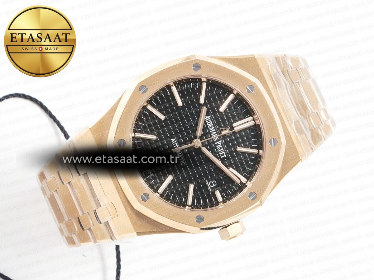 Audemars Piguet Royal Oak 41mm 15400 RG ZF 1:1 Best Edition Black Textured Dial on RG Bracelet V2 SA3120 Super Clone - Görsel 8