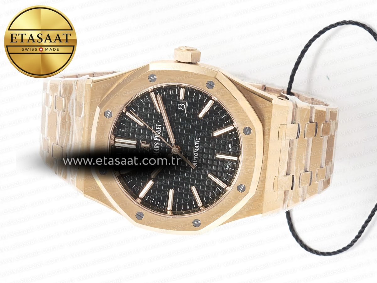 Audemars Piguet Royal Oak 41mm 15400 RG ZF 1:1 Best Edition Black Textured Dial on RG Bracelet V2 SA3120 Super Clone - Görsel 9