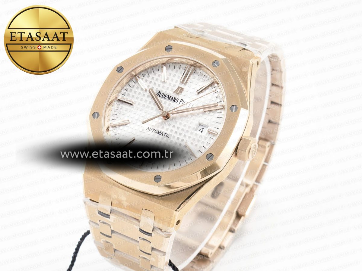 Audemars Piguet Royal Oak 41mm 15400 RG ZF 1:1 Best Edition White Textured Dial on RG Bracelet V2 SA3120 Super Clone - Görsel 1