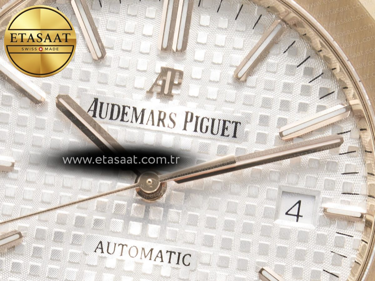 Audemars Piguet Royal Oak 41mm 15400 RG ZF 1:1 Best Edition White Textured Dial on RG Bracelet V2 SA3120 Super Clone - Görsel 11