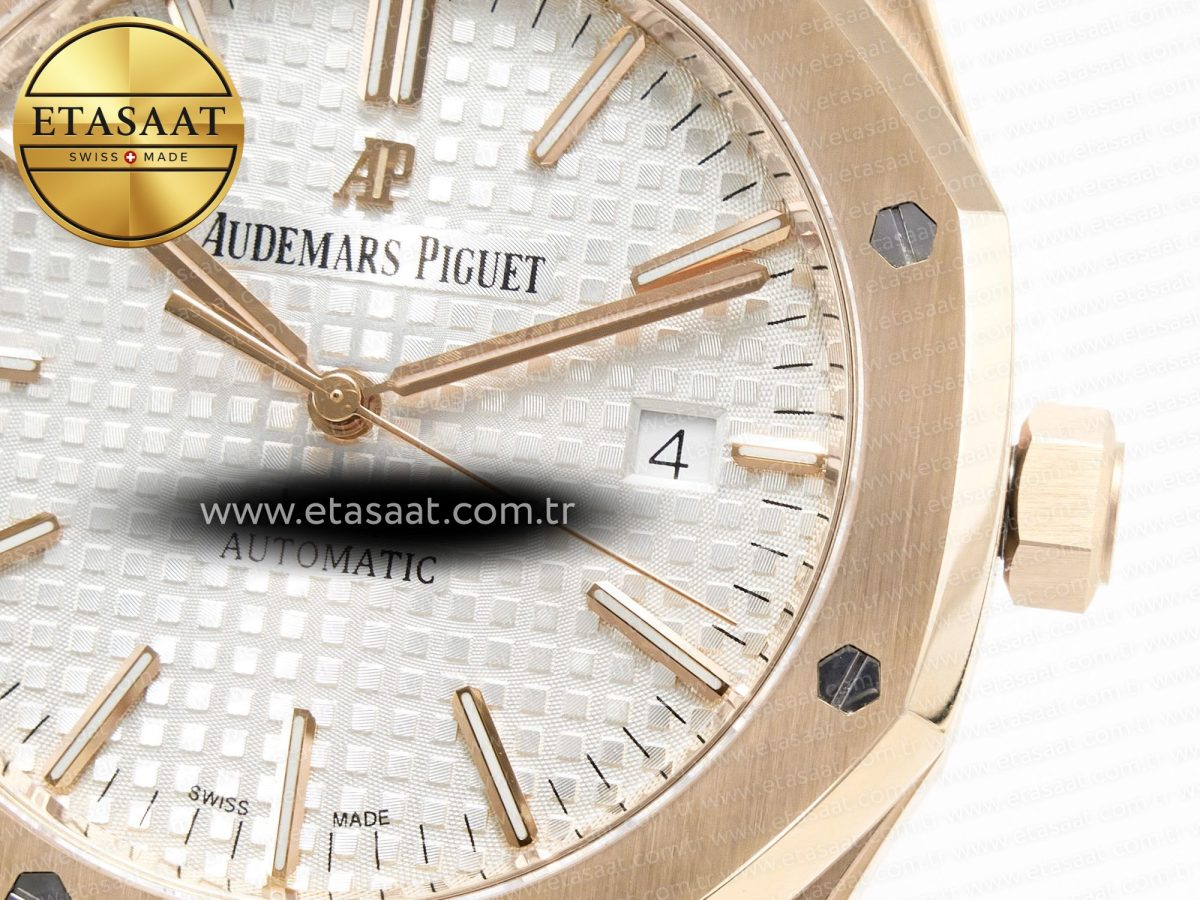 Audemars Piguet Royal Oak 41mm 15400 RG ZF 1:1 Best Edition White Textured Dial on RG Bracelet V2 SA3120 Super Clone - Görsel 12