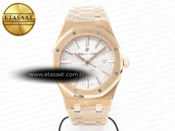 Audemars Piguet Royal Oak 41mm 15400 RG ZF Beyaz SA3120 Eta Saat - 1:1 Süper Klon Replika Saat