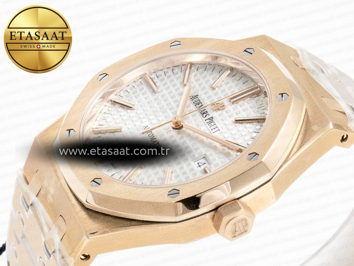 Audemars Piguet Royal Oak 41mm 15400 RG ZF 1:1 Best Edition White Textured Dial on RG Bracelet V2 SA3120 Super Clone - Görsel 6