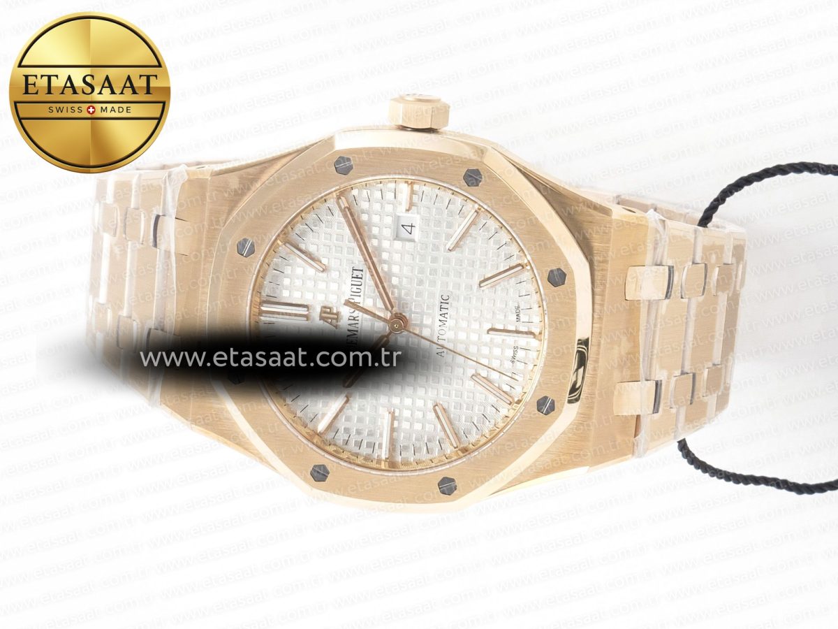 Audemars Piguet Royal Oak 41mm 15400 RG ZF 1:1 Best Edition White Textured Dial on RG Bracelet V2 SA3120 Super Clone - Görsel 9