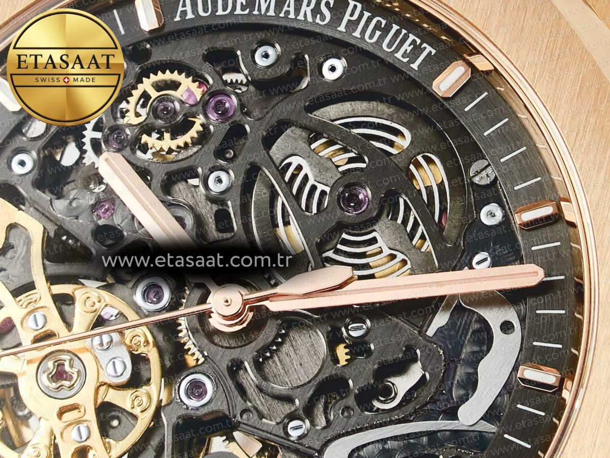 Audemars Piguet Royal Oak 41mm Skeleton 15407 RG ZF 1:1 Best Edition Skeleton Dial on RG Bracelet A3132 - Görsel 11