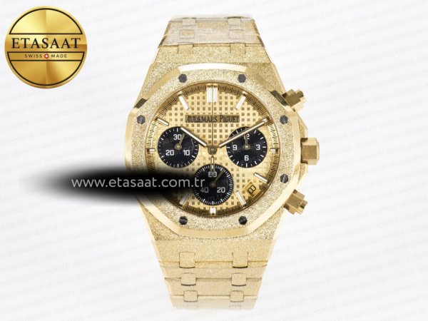 Audemars Piguet Royal Oak Kronograf 26240 Buzlu YG SA4401 Eta Saat - 1:1 Süper Klon Replika Saat