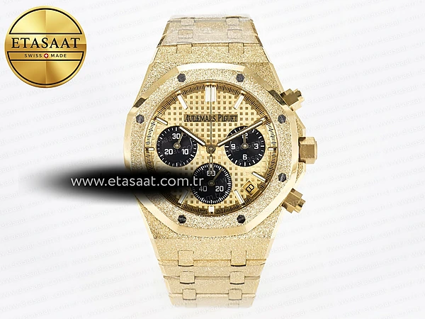 Audemars Piguet Royal Oak Kronograf 26240 Buzlu YG SA4401 Eta Saat - 1:1 Süper Klon Replika Saat