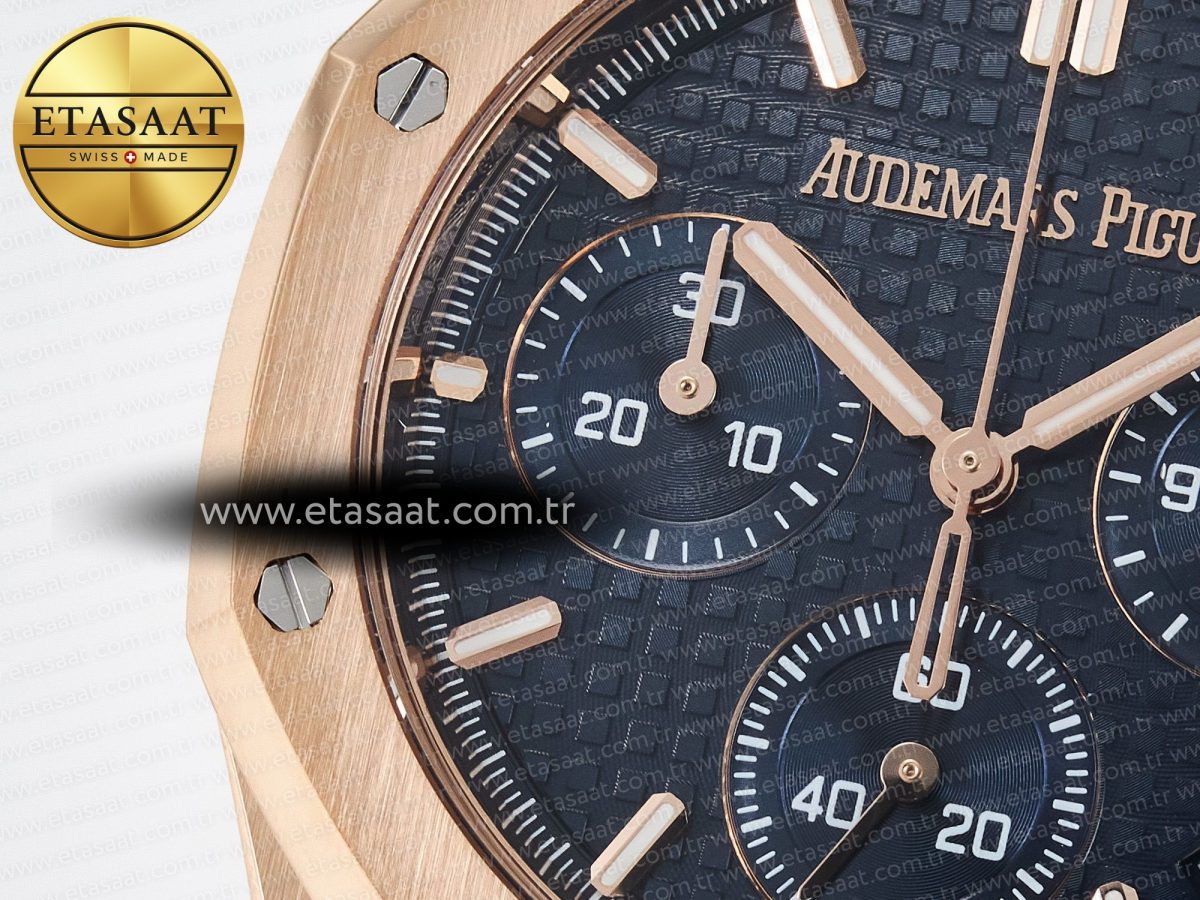 Audemars Piguet Royal Oak Chrono 26240 RG APSF 1:1 Best Edition Blue Dial on RG Bracelet SA4401 Super Clone - Görsel 10