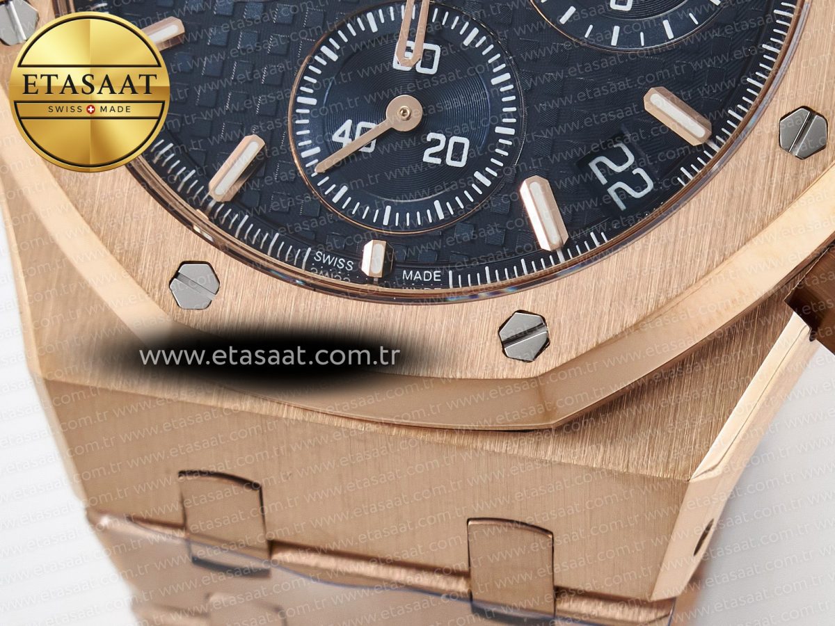 Audemars Piguet Royal Oak Chrono 26240 RG APSF 1:1 Best Edition Blue Dial on RG Bracelet SA4401 Super Clone - Görsel 13